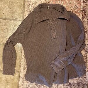 Brown Waffle Knit Rae Mode Long Sleeve Top, Women’s Size L